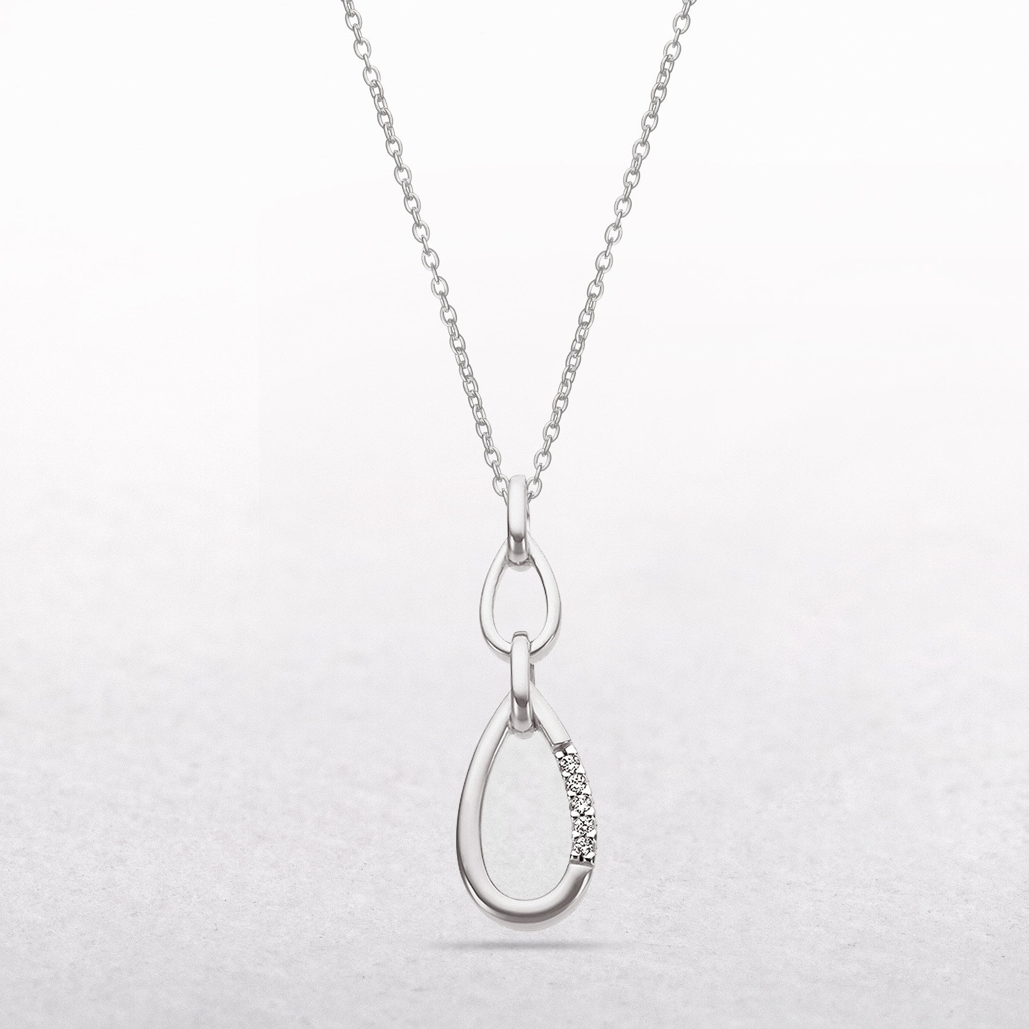 Double Loop Pear Shape Natural Diamond Pendant in 9ct White Gold