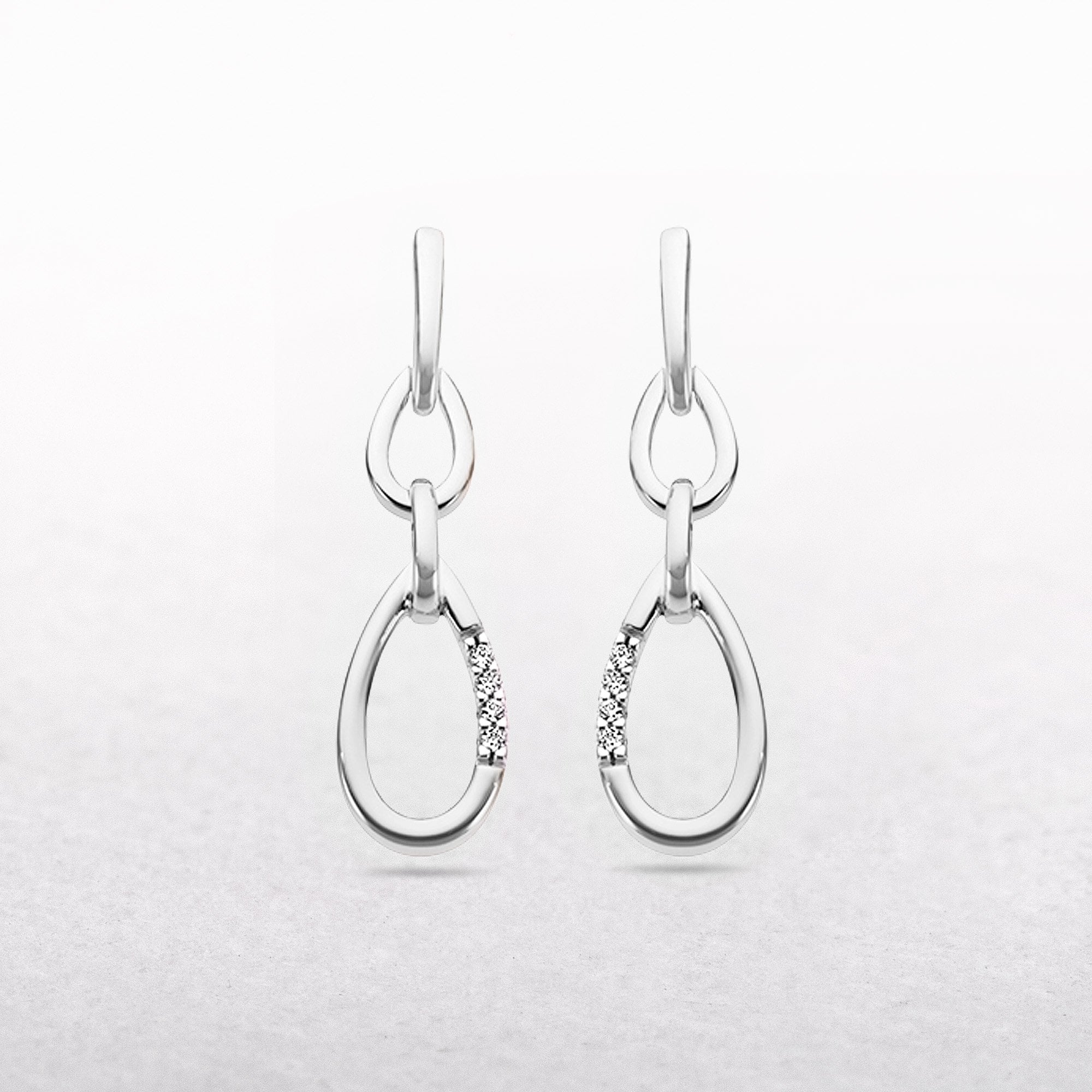 Double Oval Link Natural Diamond Set Drop Earrings in 9ct White Gold.