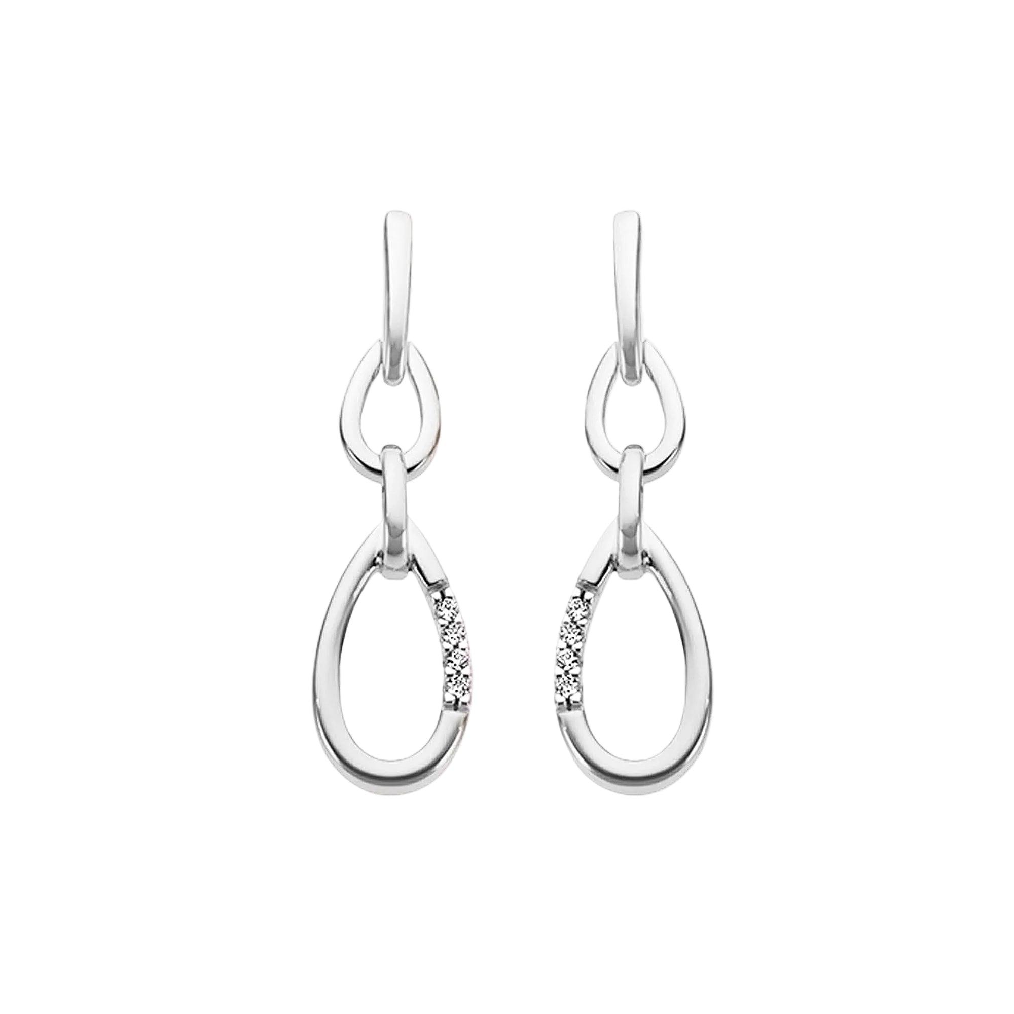Double Oval Link Natural Diamond Set Drop Earrings in 9ct White Gold.