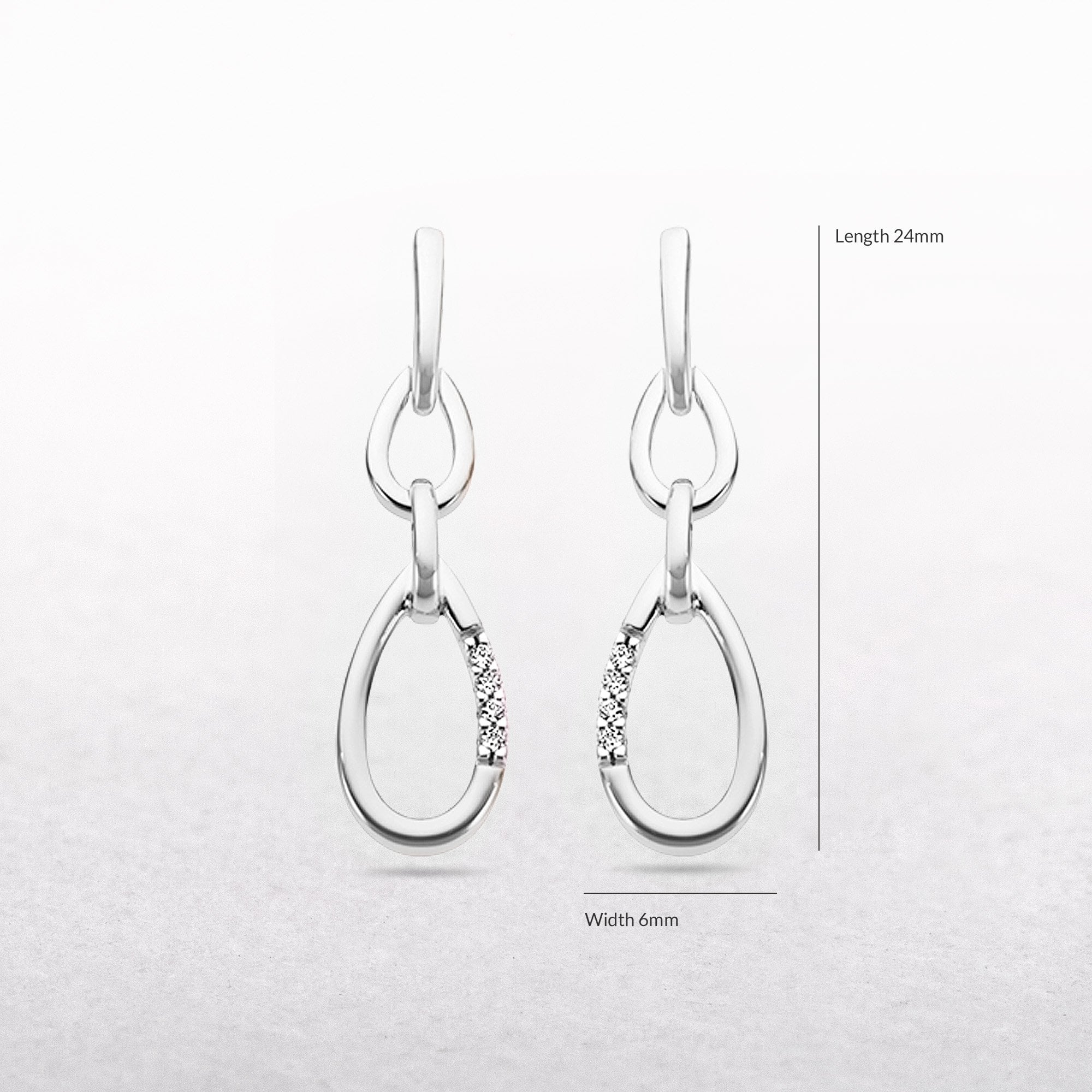 Double Oval Link Natural Diamond Set Drop Earrings in 9ct White Gold.