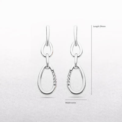 Double Oval Link Natural Diamond Set Drop Earrings in 9ct White Gold.