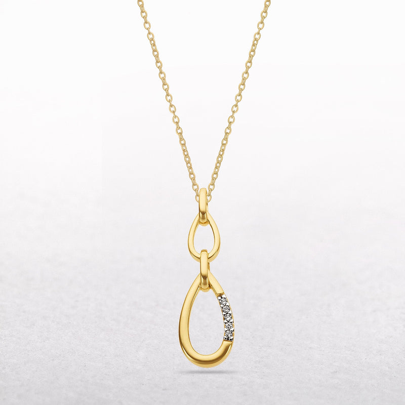 Double Oval Natural Diamond Set Link Pendant in 9ct Yellow Gold