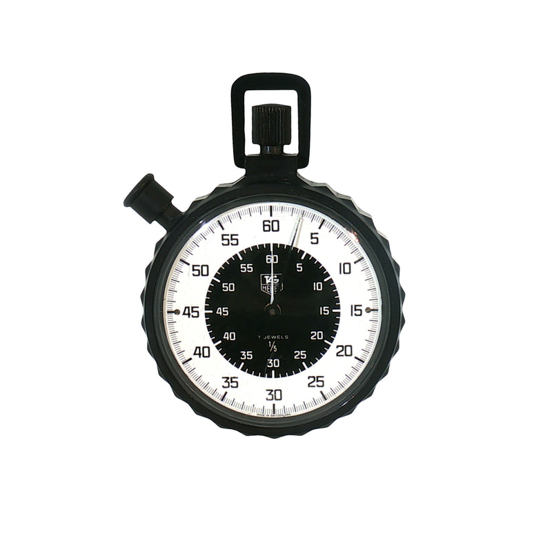 TAG Heuer Trackstar 1/100 Vintage Stopwatch Black and White Dial in Black Plastic Case