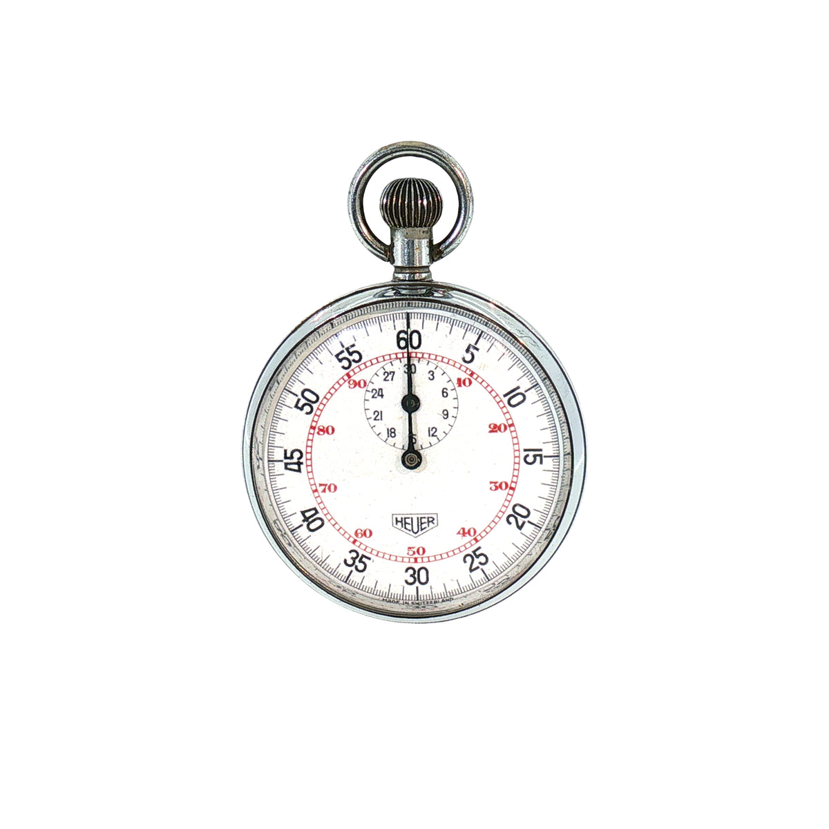 Vintage Heuer Metal Stopwatch with Black Leather Strap