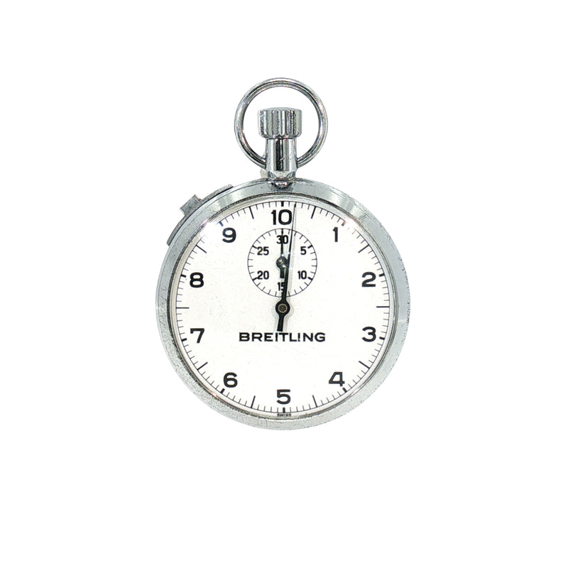 Vintage Silver Breitling Mechanical Stopwatch with White Dial
