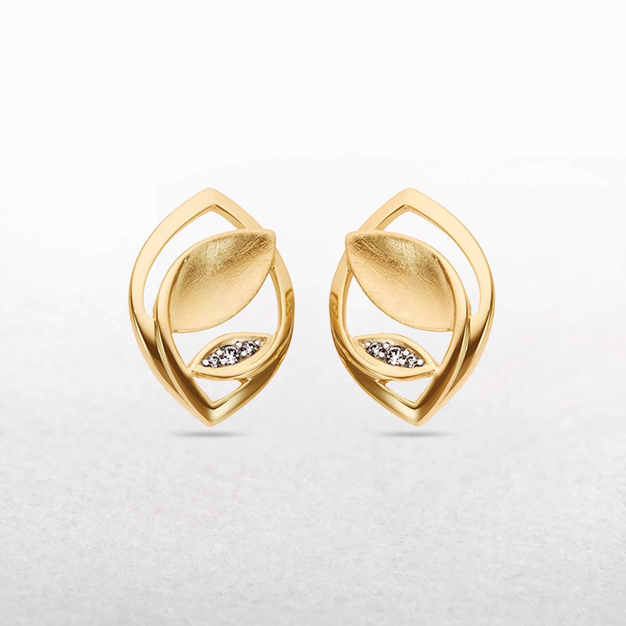 Elegant Diamond Set Leaf Style Earrings in 9ct Yellow Gold