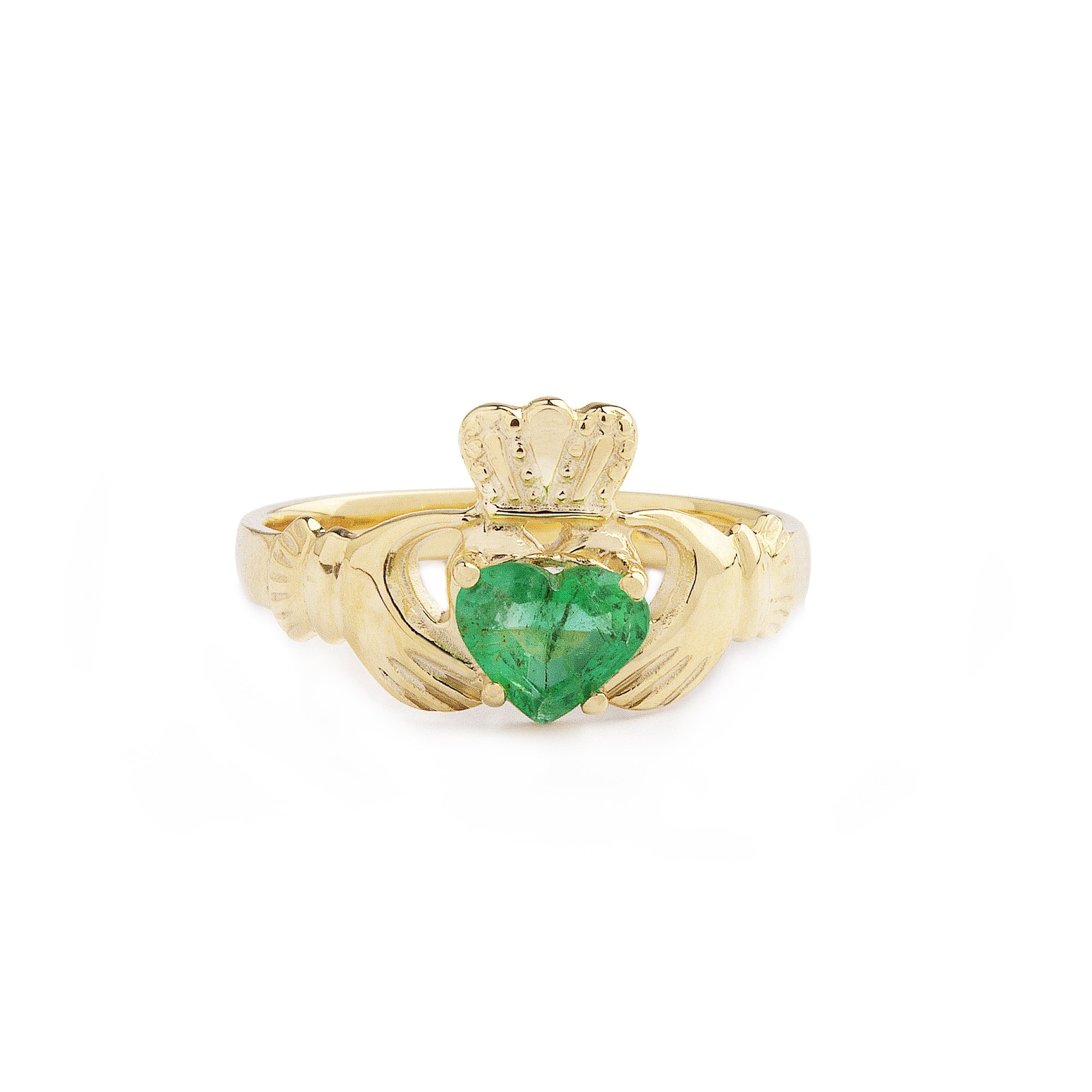 Emerald Claddagh Ring in 10ct Yellow Gold