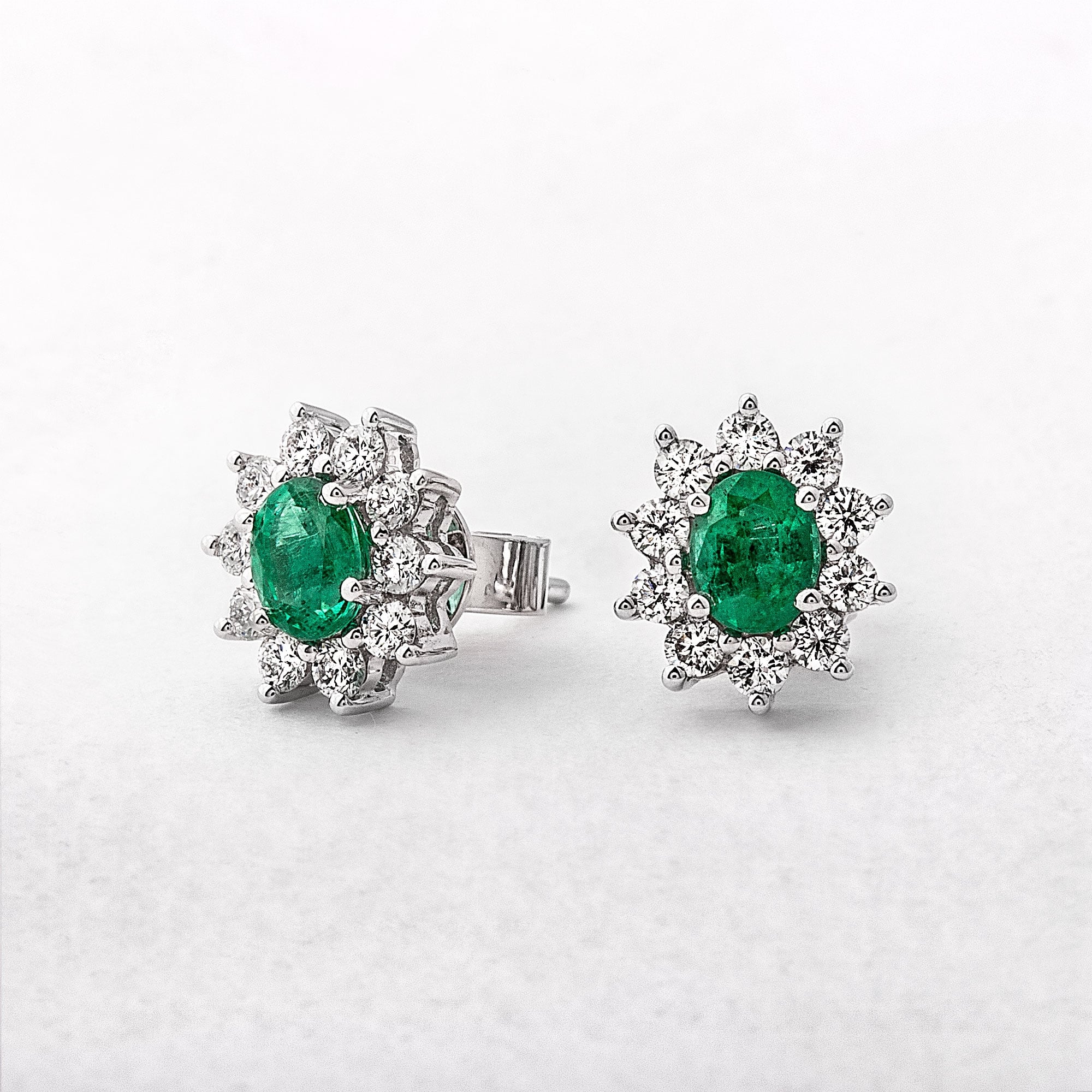 Emerald & Diamond 18ct White Gold Oval Earrings