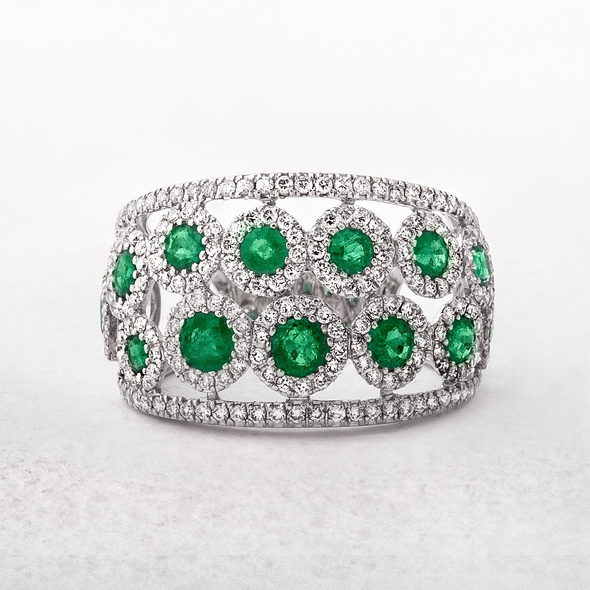 Emerald & Diamond Two Row 18ct Dress Ring