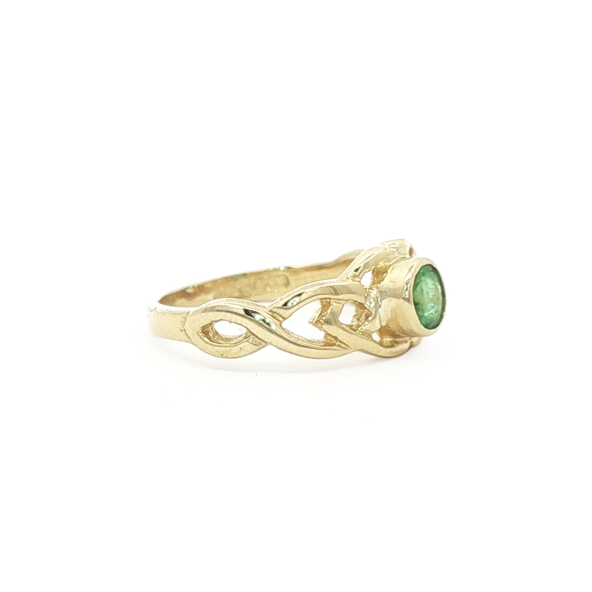 Emerald Set Rub Over Celtic Ring Weighing 1.8 Grams in 10ct Yellow Gold
