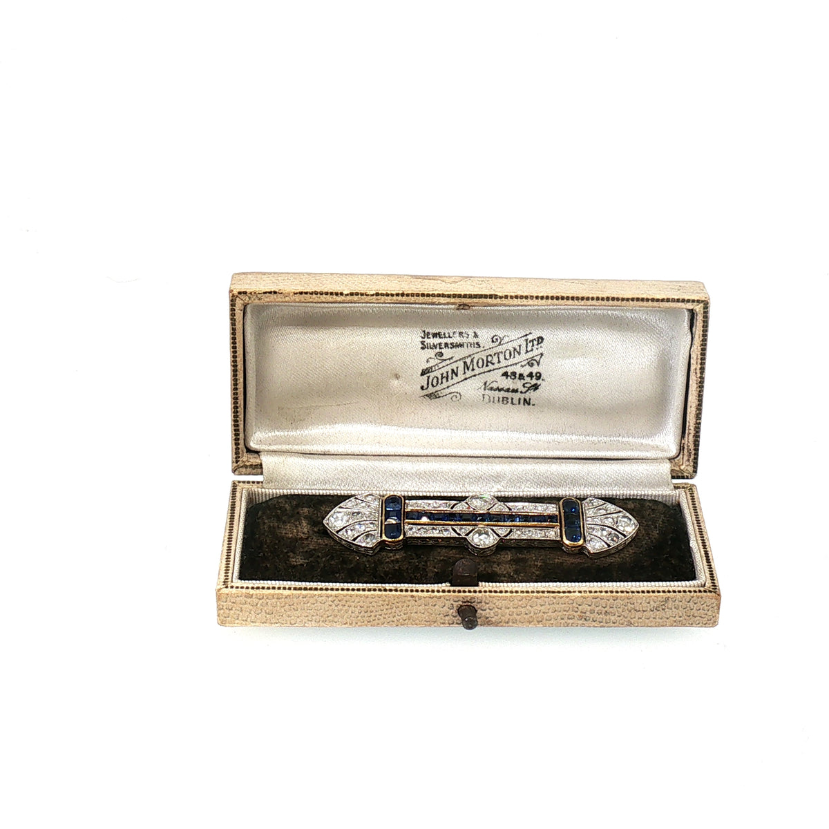 Antique Natural Sapphire and Diamond Art Deco Panel Brooch