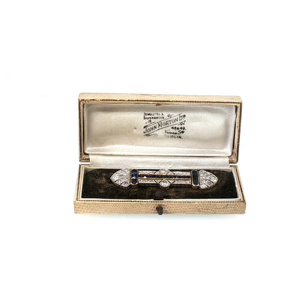 Antique Natural Sapphire and Diamond Art Deco Panel Brooch