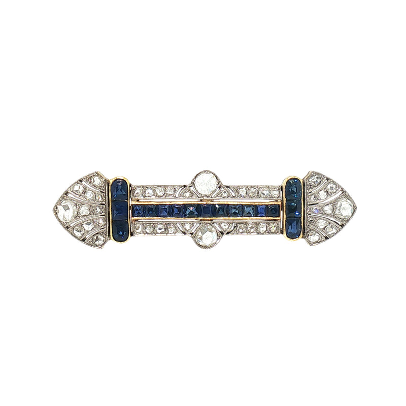 Antique Natural Sapphire and Diamond Art Deco Panel Brooch