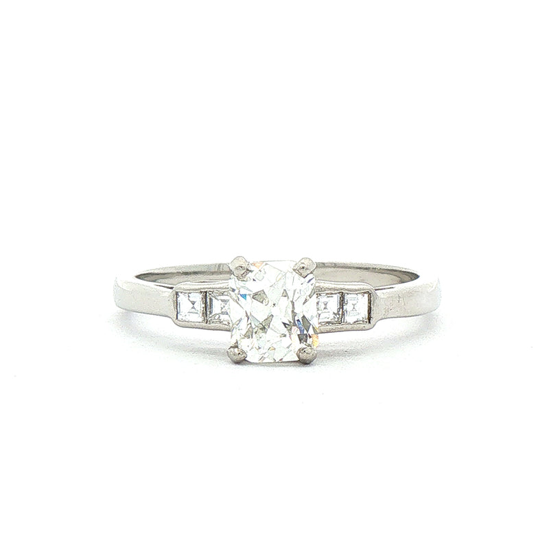 C0.73ct S0.11ct G si1 Cushion Cut Solitaire With Assher Side Diamonds Set In Platinum