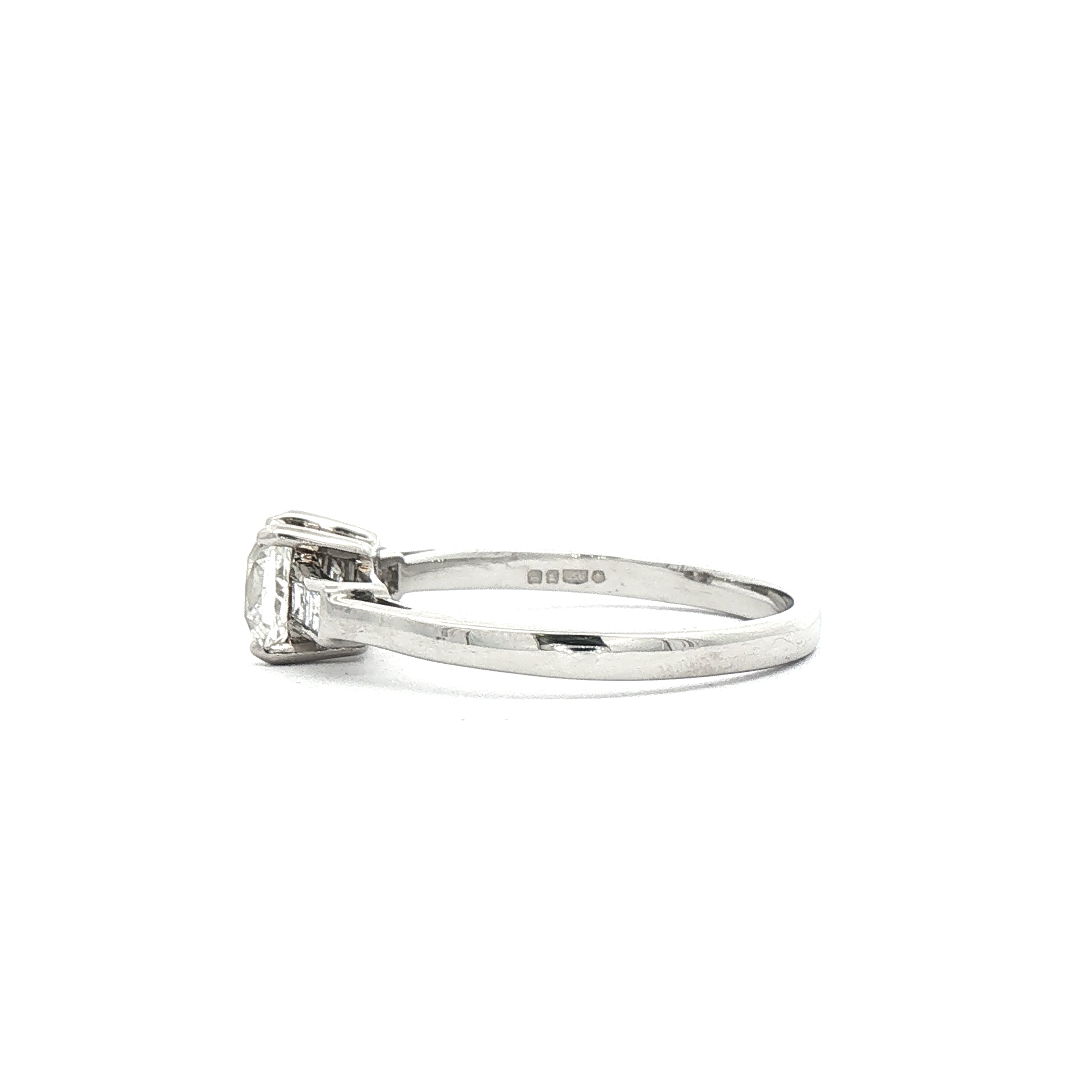 C0.73ct S0.11ct G si1 Cushion Cut Solitaire With Assher Side Diamonds Set In Platinum