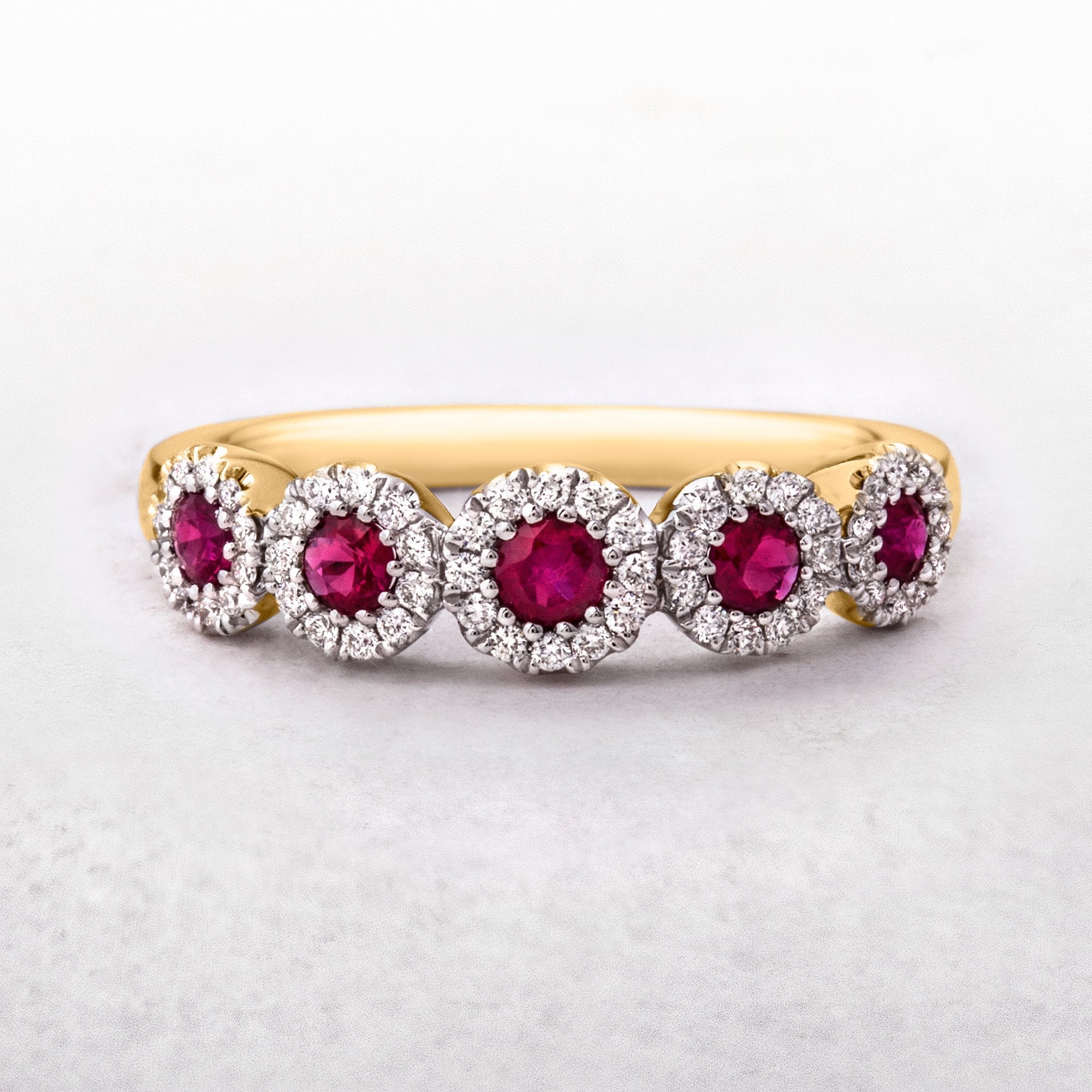 Five Stone Diamond and Ruby Dress Ring in 18ct Yellow Gold