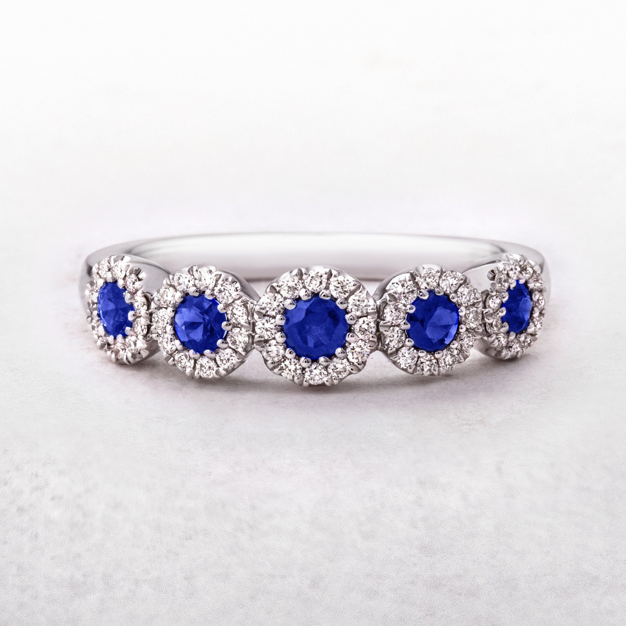 Five Stone Diamond and Sapphire Dress Ring in 18ct White Gold