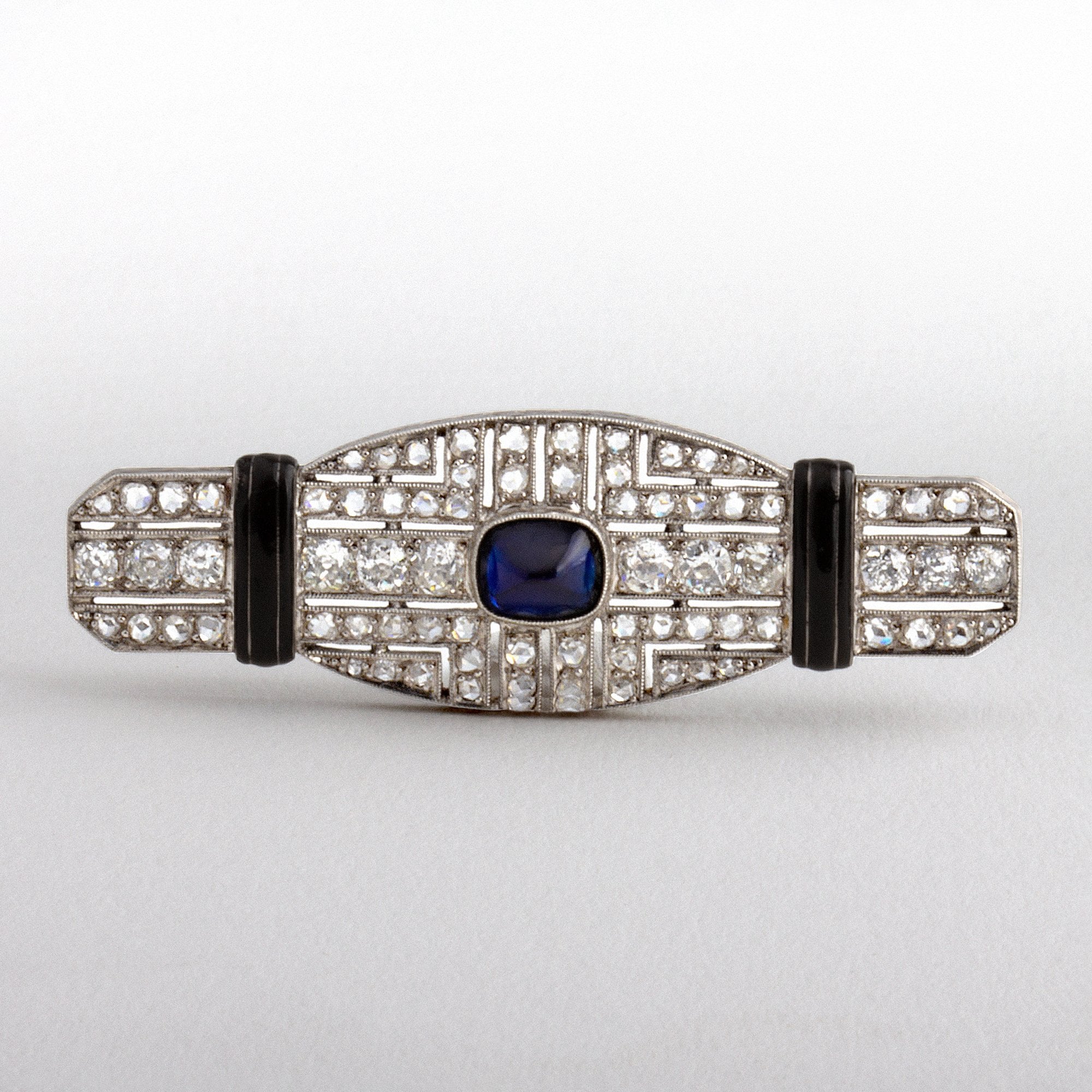 French Art Deco Sapphire and Diamond Enamel Brooch