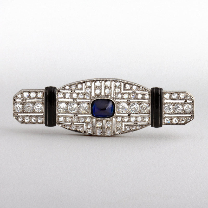 French Art Deco Sapphire and Diamond Enamel Brooch