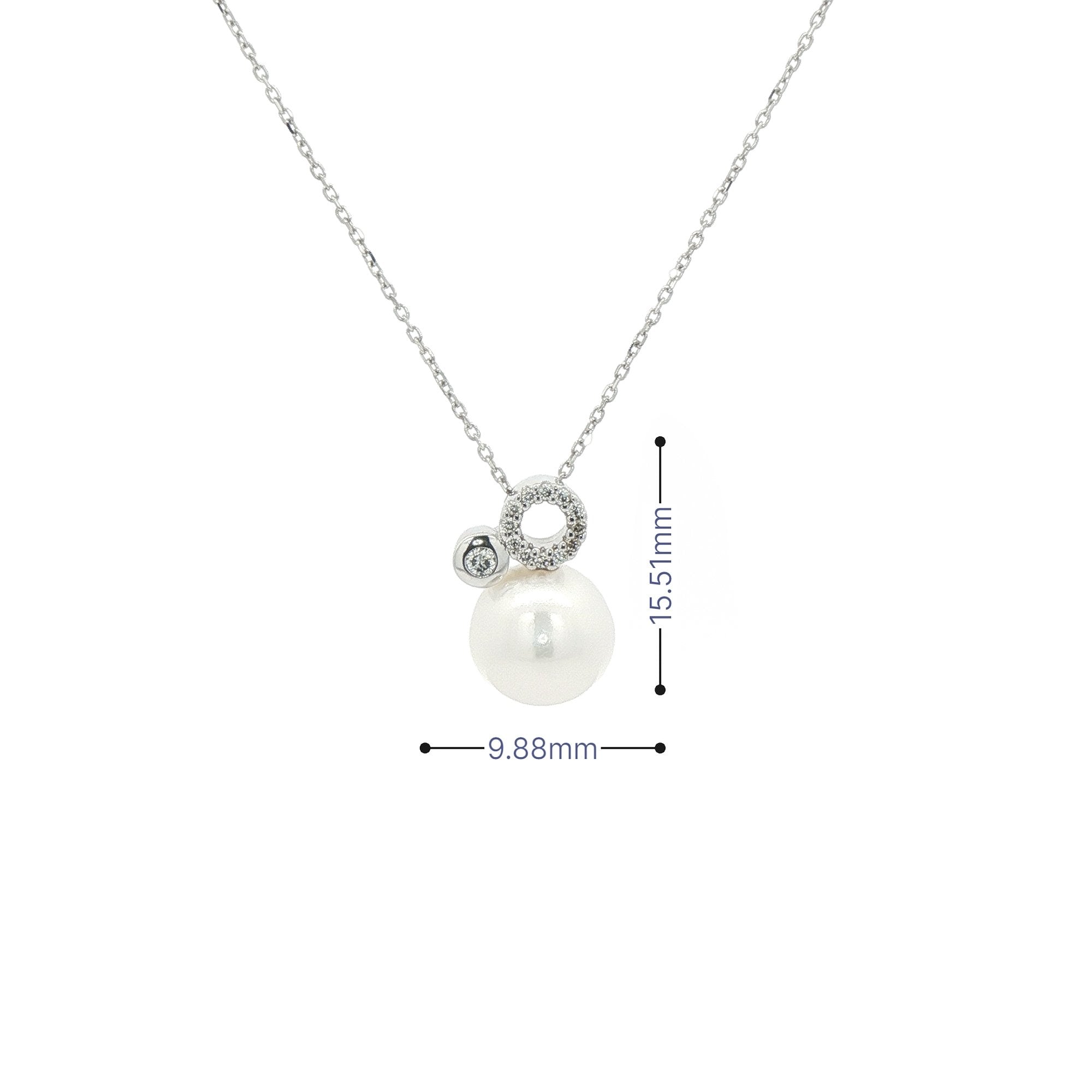 Freshwater & Natural Diamond Pearl Pendant in 9ct White Gold