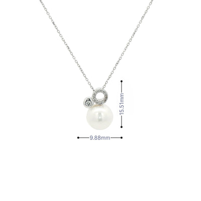 Freshwater & Natural Diamond Pearl Pendant in 9ct White Gold