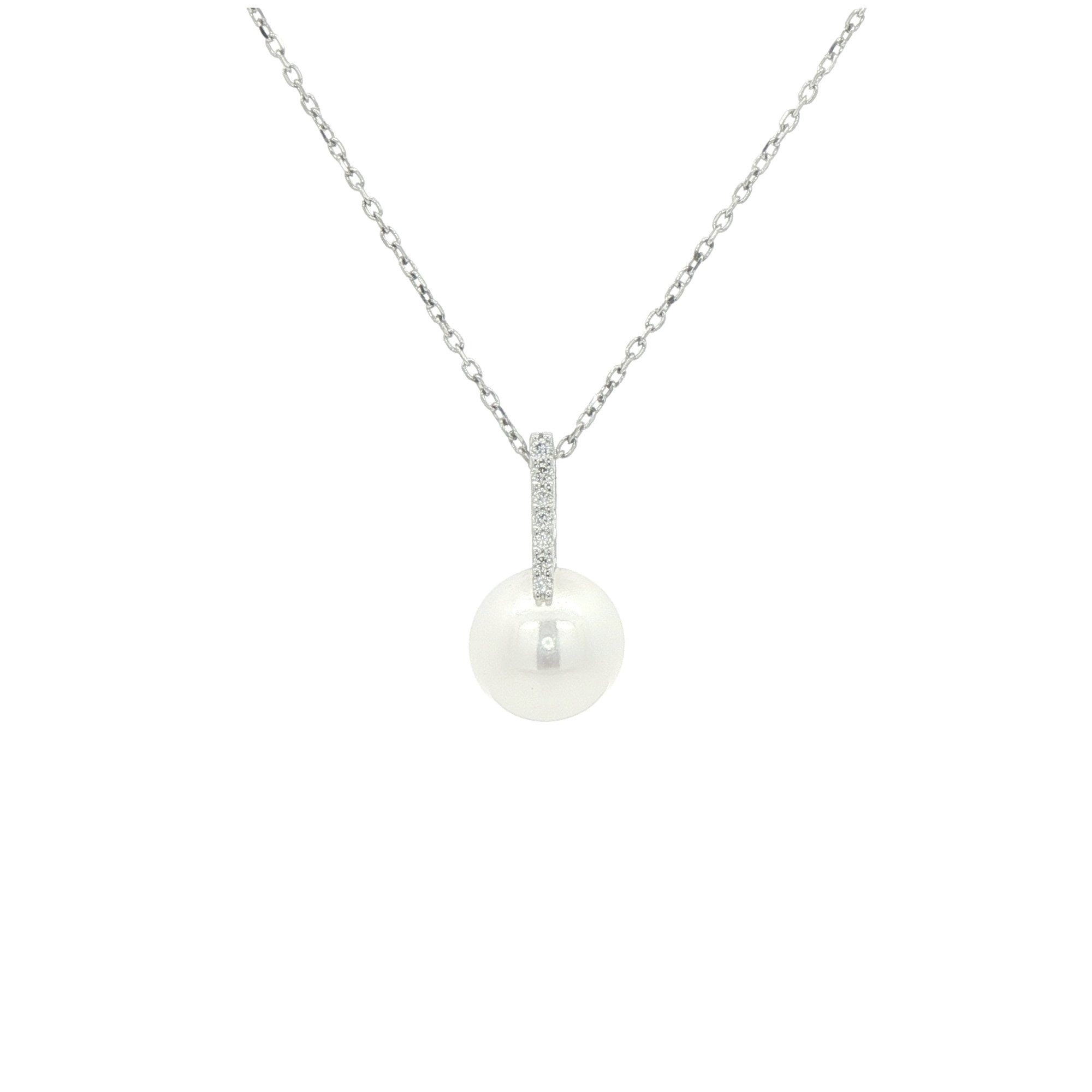 Freshwater Pearl & Natural Diamond Pendant in 9ct White Gold