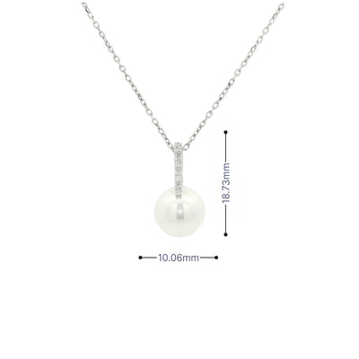 Freshwater Pearl & Natural Diamond Pendant in 9ct White Gold