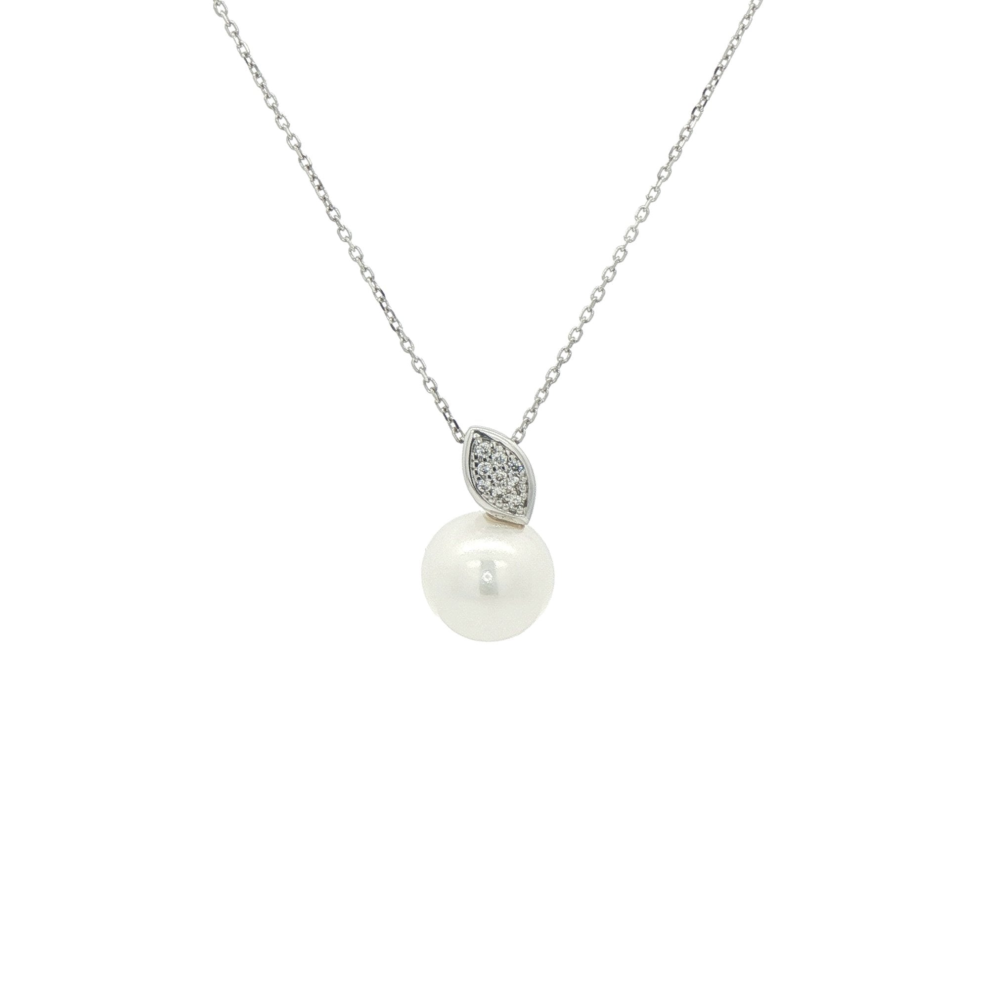 Freshwater Pearl & Natural Diamond Pendant in 9ct White Gold