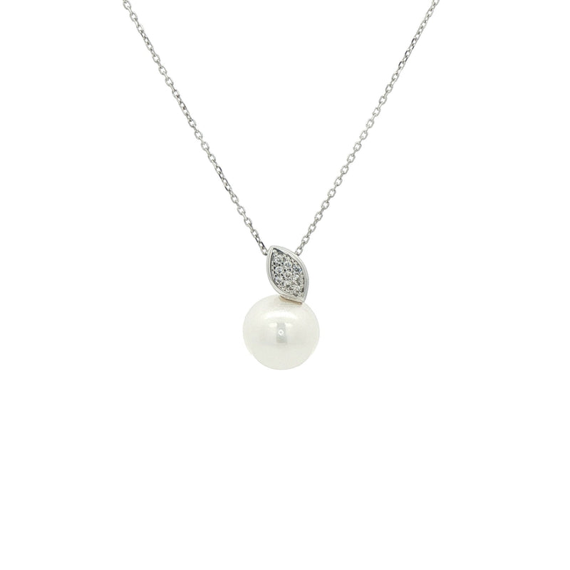 Freshwater Pearl & Natural Diamond Pendant in 9ct White Gold
