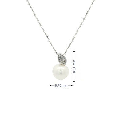 Freshwater Pearl & Natural Diamond Pendant in 9ct White Gold