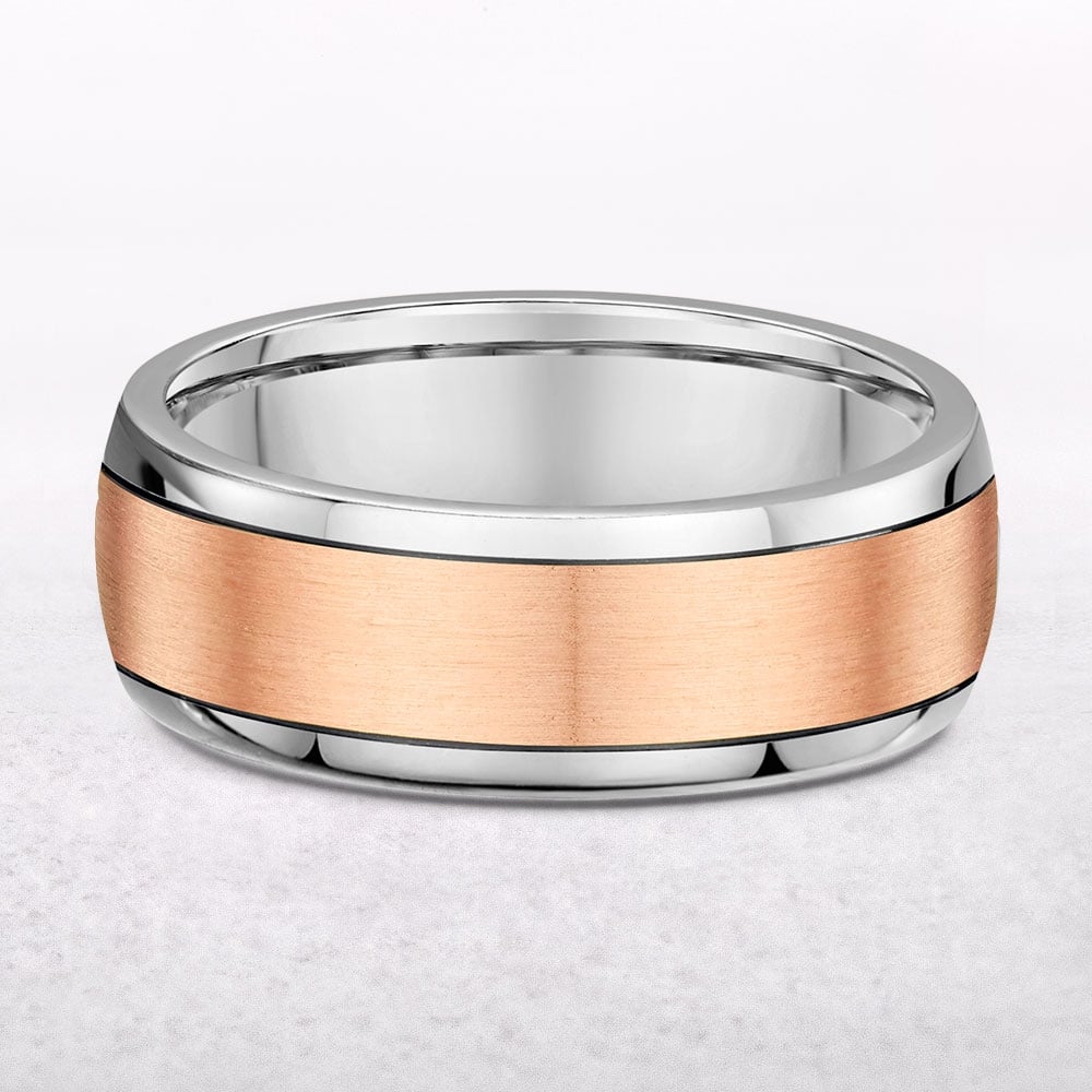 Gents 5mm Rose & White Gold Barrel Shape Wedding Band