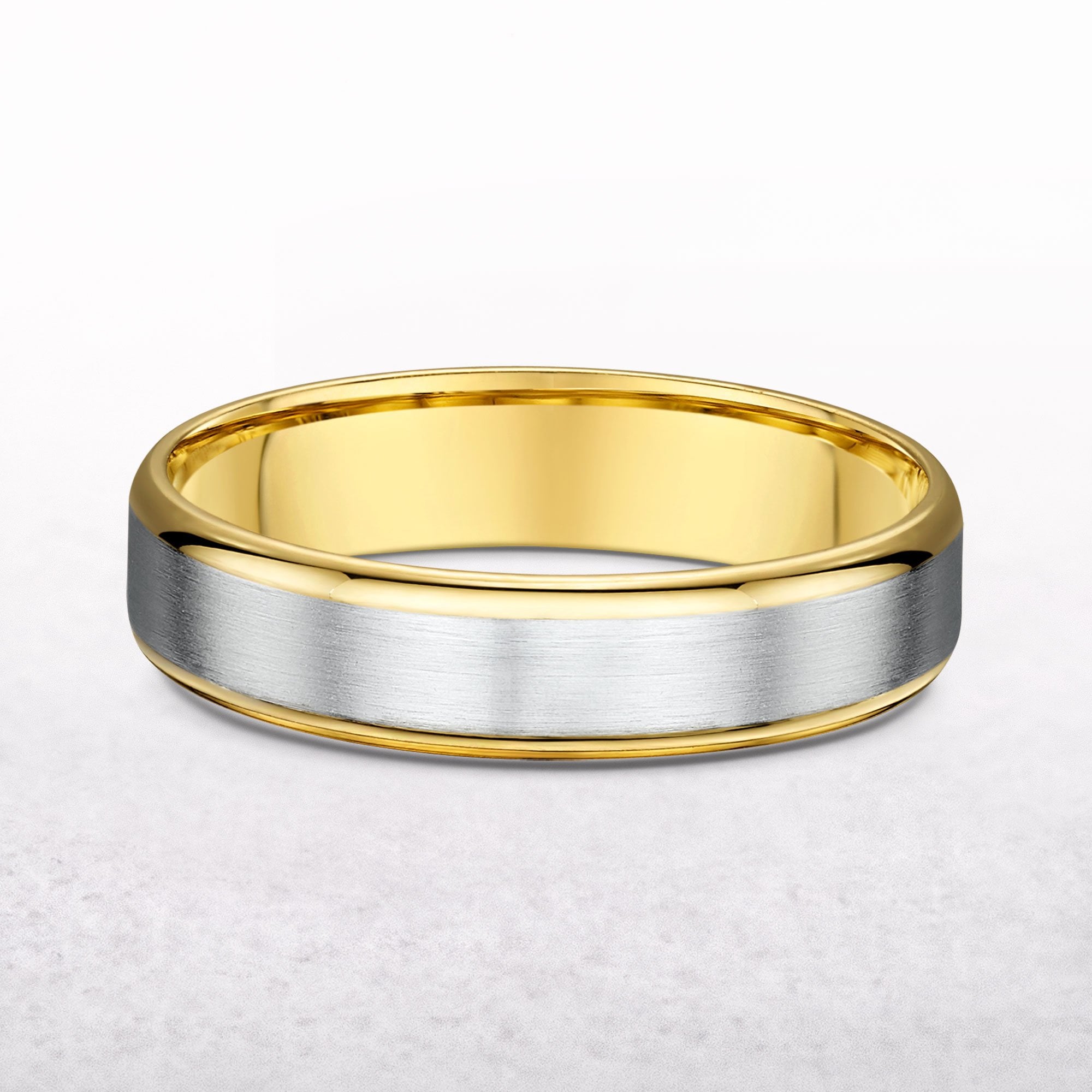 Gents 5mm White & Yellow Barrel Shape Wedding Band