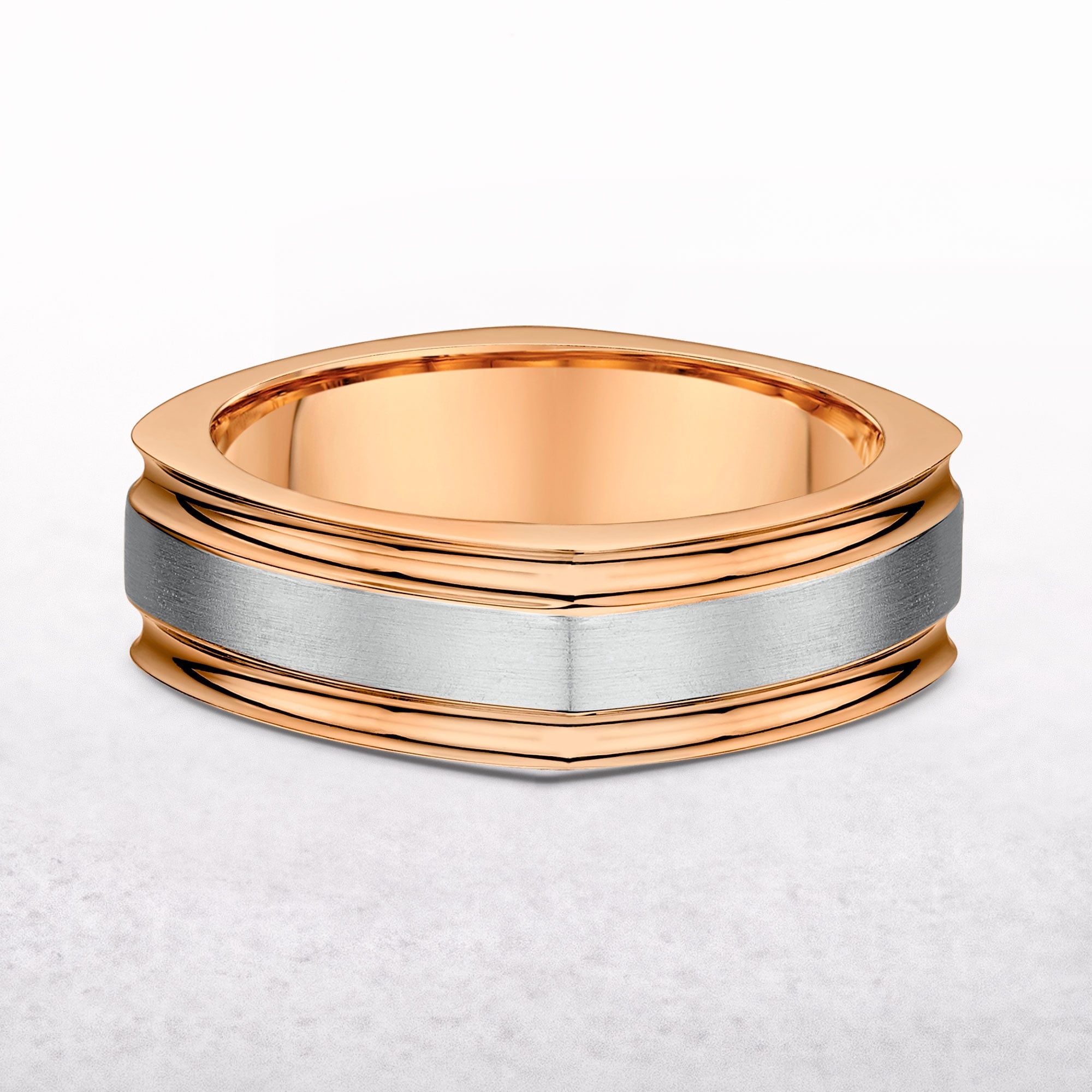 Gents 7mm Rose & White Gold Fancy Wedding Band