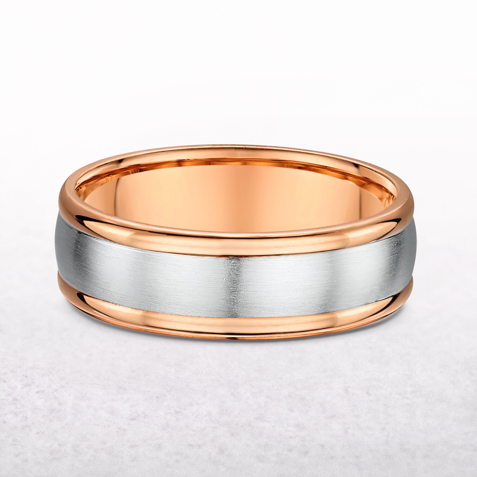 Gents 7mm Rose & White Gold Satin Centre Wedding Band