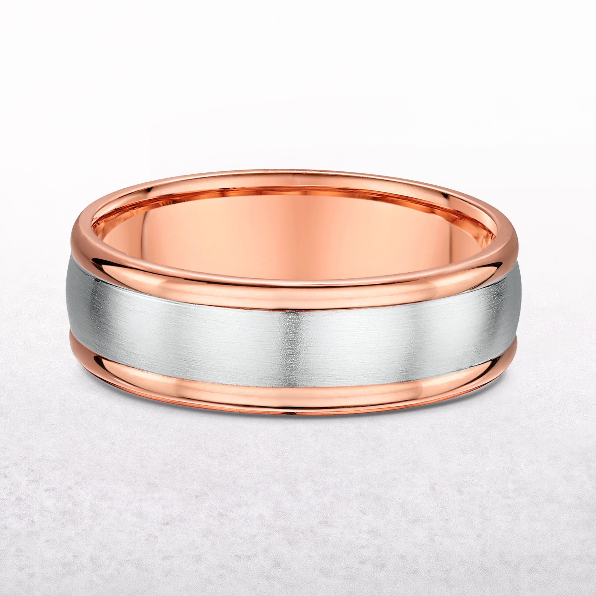 Gents 7mm Rose & White Gold Wedding Band