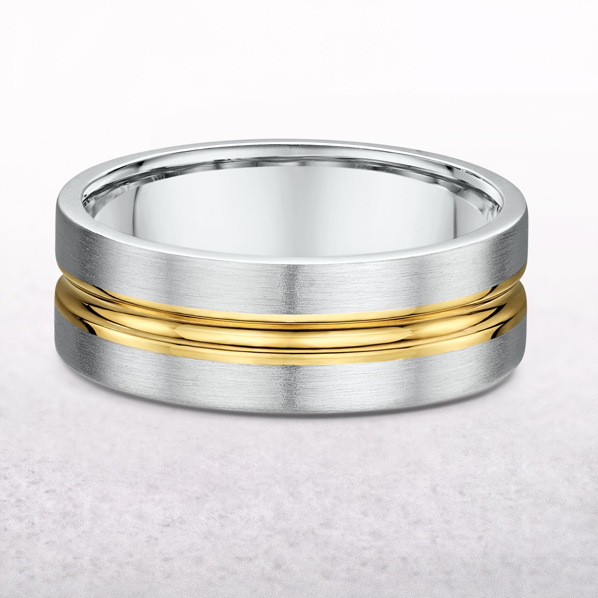 Gents 7mm Two Tone Fancy Wedding Band in 18ct Gold