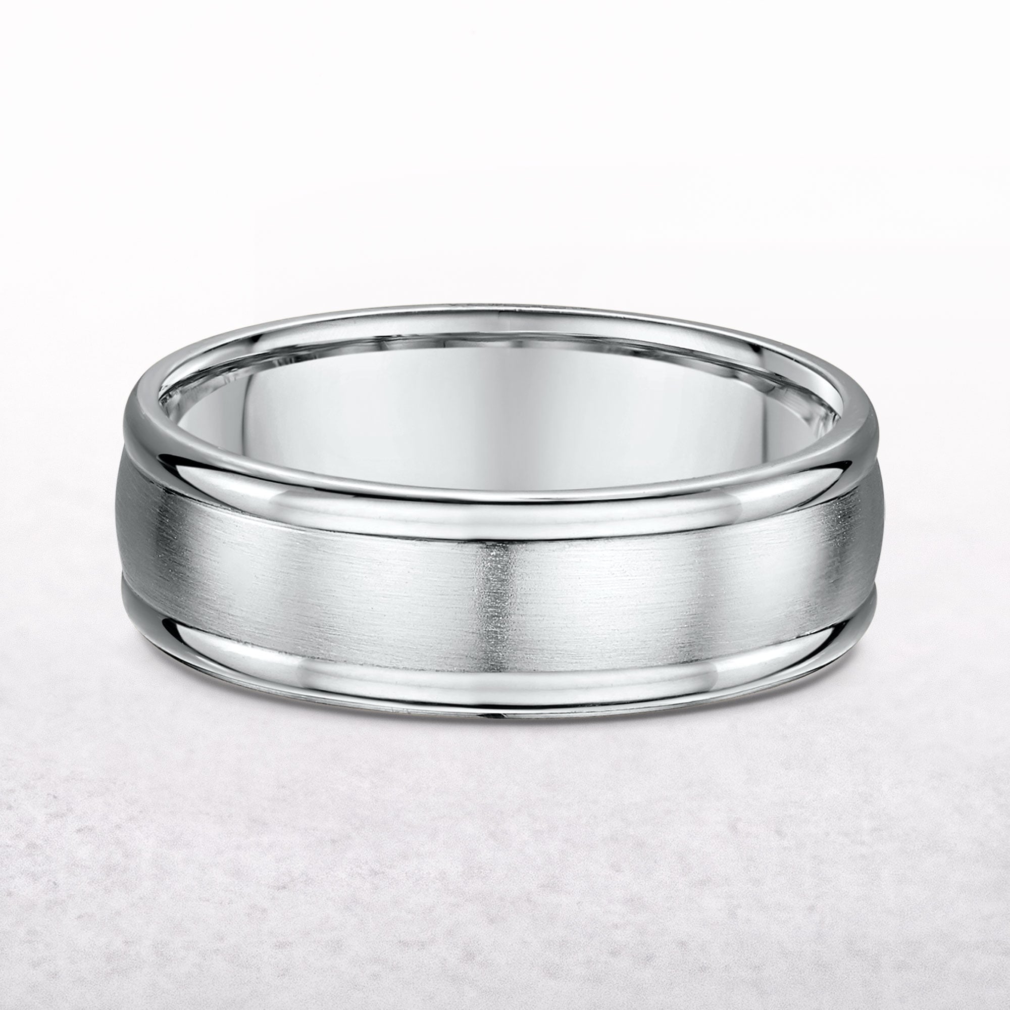 Gents 7mm White Gold Satin & Polish Wedding Band
