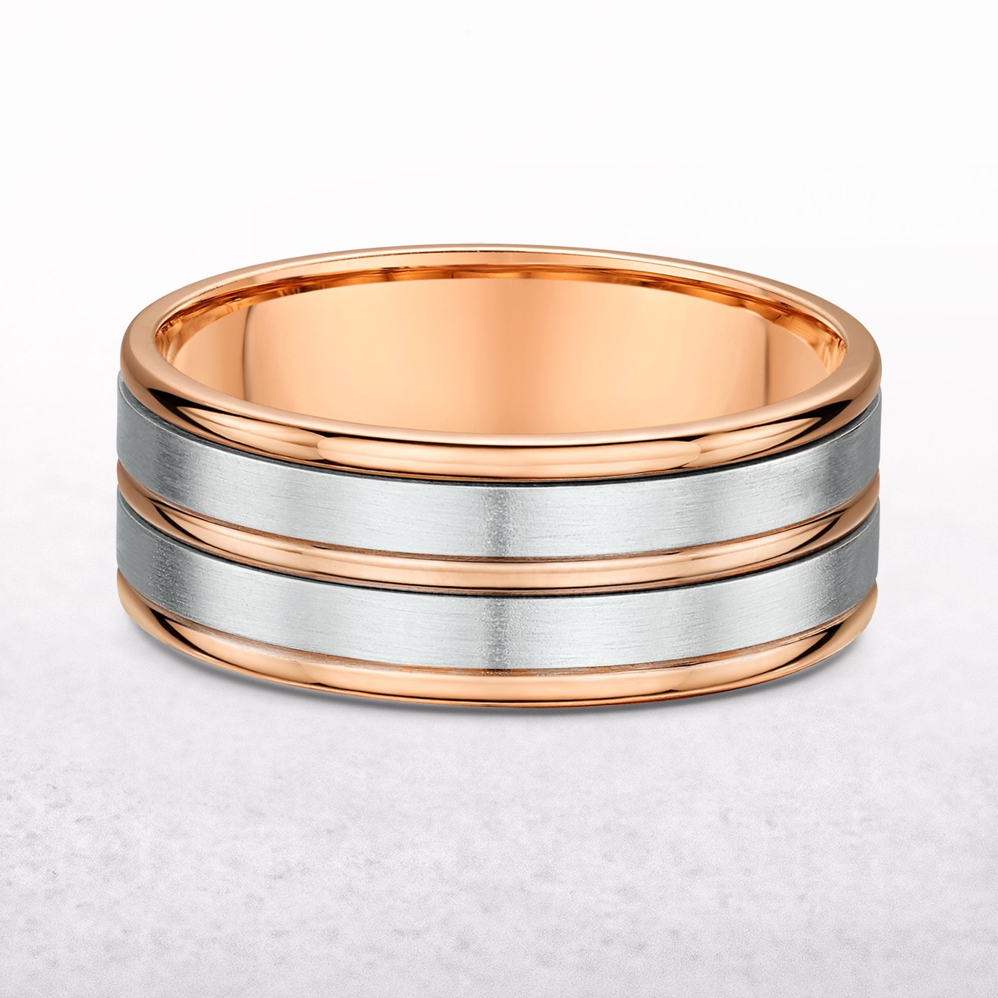 Gents 8mm Five Row Rose & White Gold Wedding Band