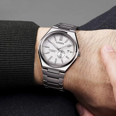 Gents Automatic Zenshin Super Titanium White Dial Stainless Steel Bracelet