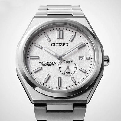 Gents Automatic Zenshin Super Titanium White Dial Stainless Steel Bracelet
