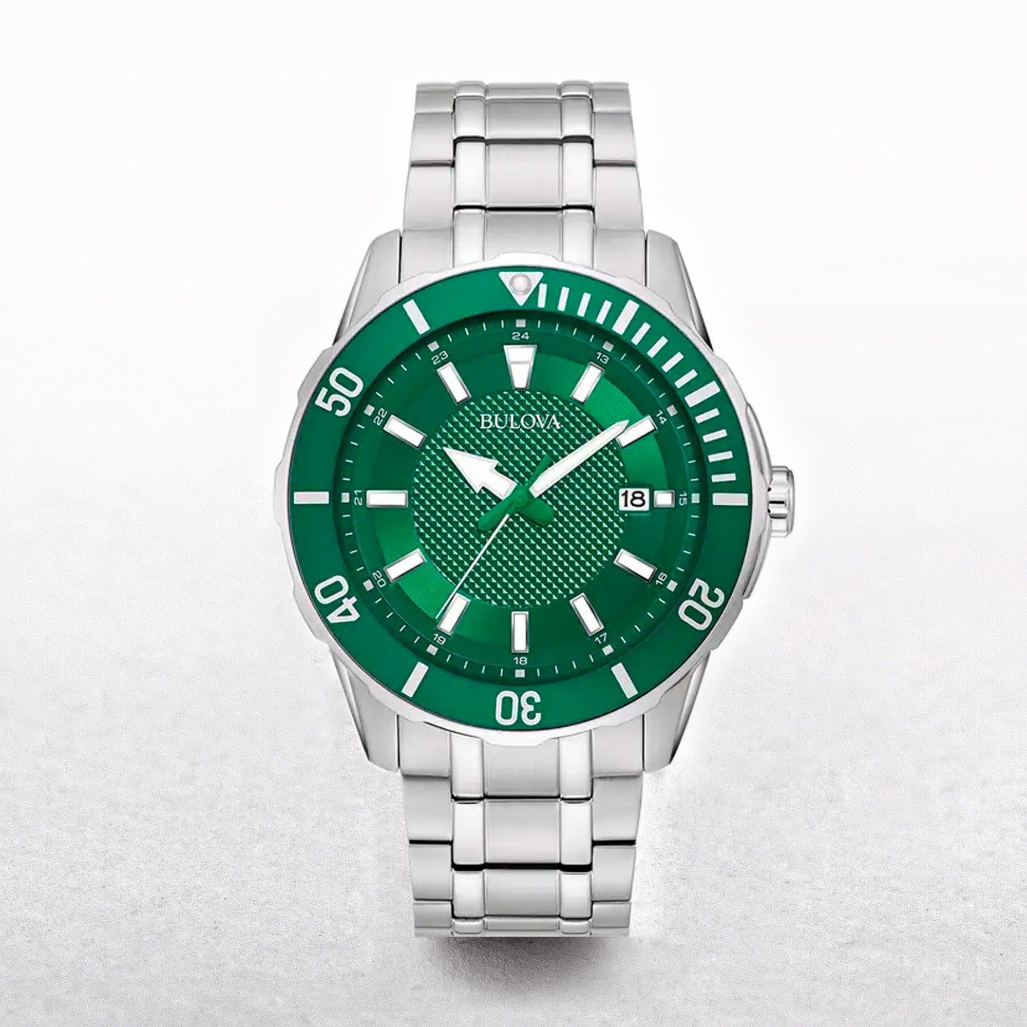 Gents Bulova Classic Sport Watch with Green Dial and Stainless Steel Bracelet