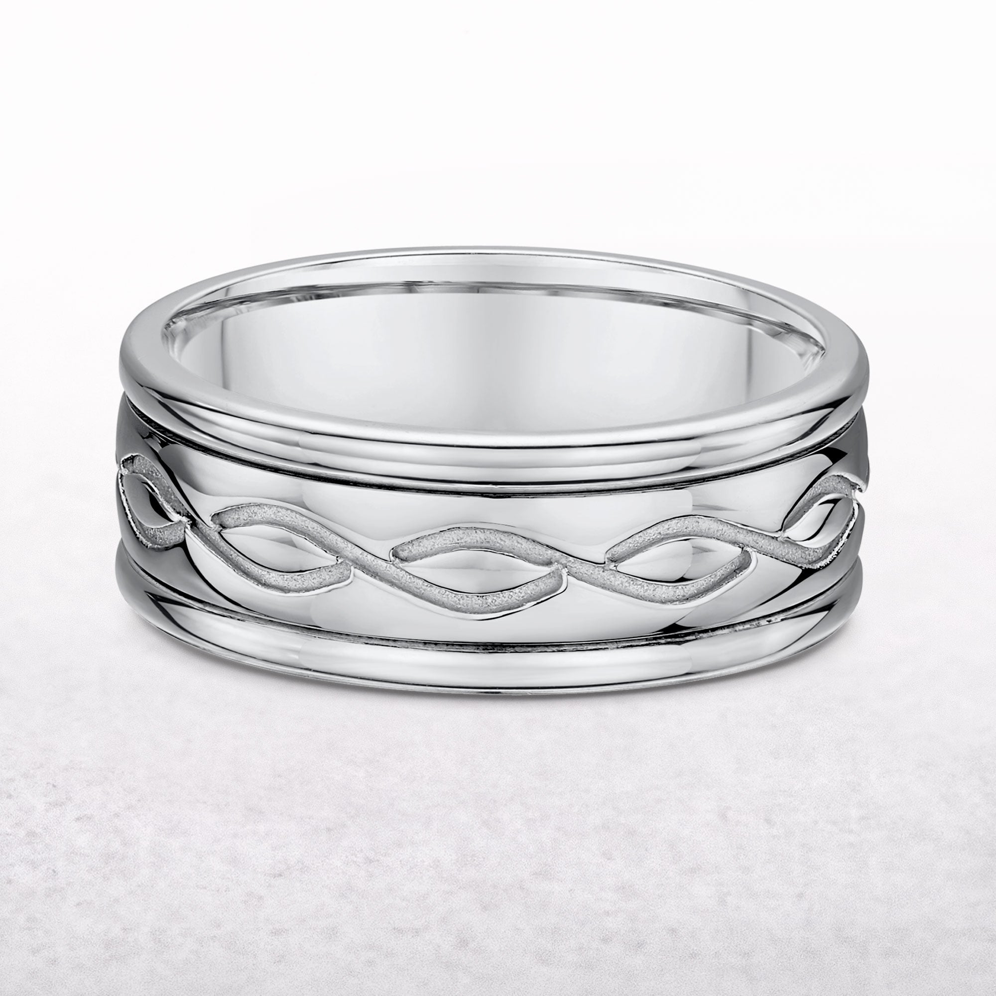 Gents Celtic Interlace Knot Wedding Band in 18ct White Gold