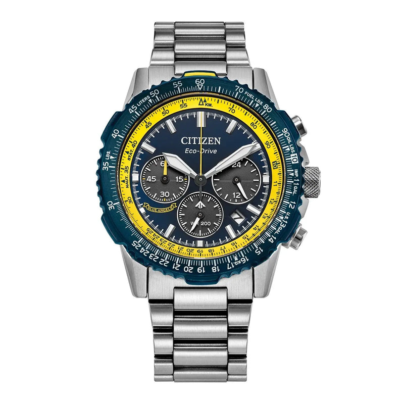 Gents Citizen Blue Angels Navihawk 40mm Navy & Yellow Dial on Stainless Steel Bracelet