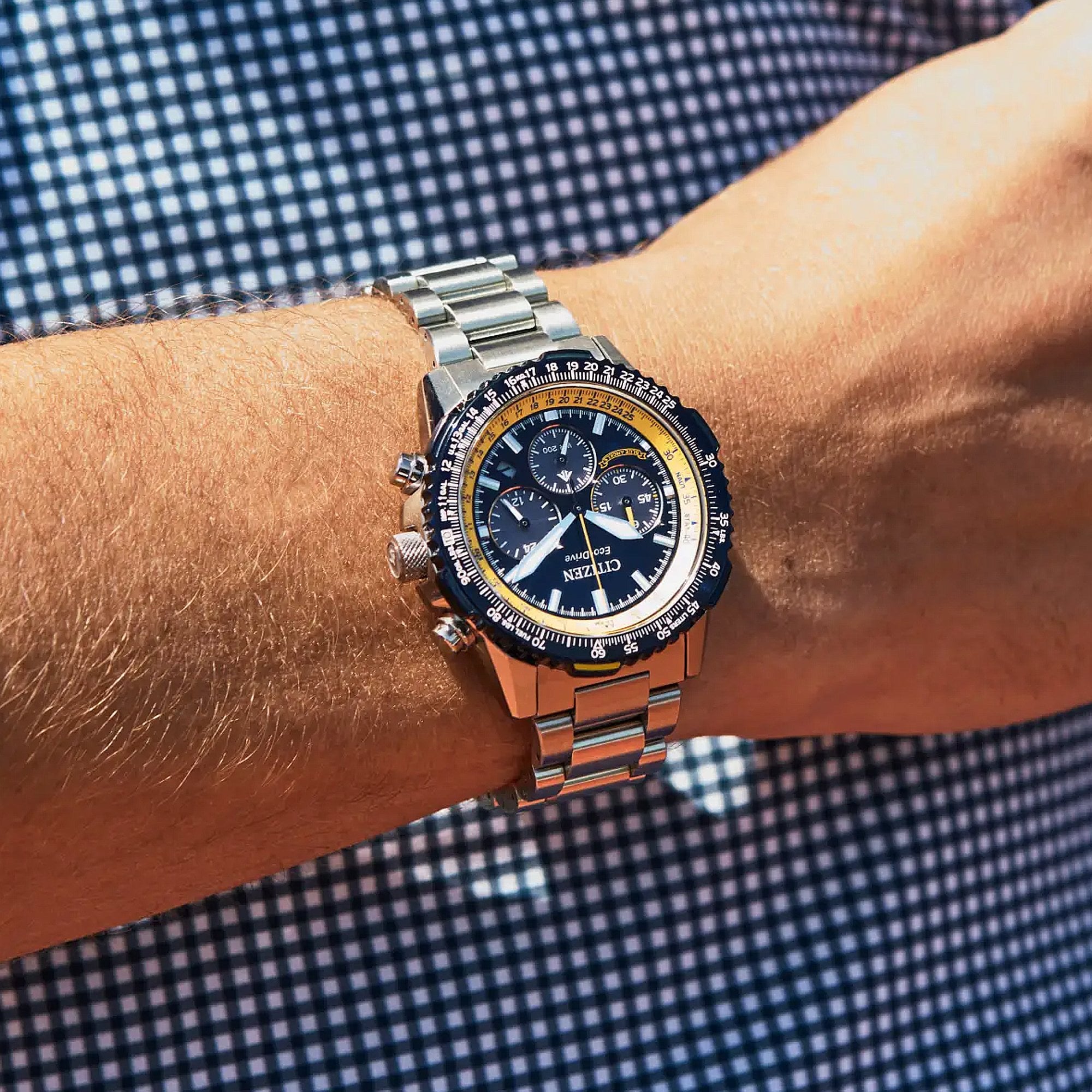 Gents Citizen Blue Angels Navihawk 40mm Navy & Yellow Dial on Stainless Steel Bracelet