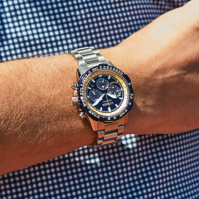 Gents Citizen Blue Angels Navihawk 40mm Navy & Yellow Dial on Stainless Steel Bracelet