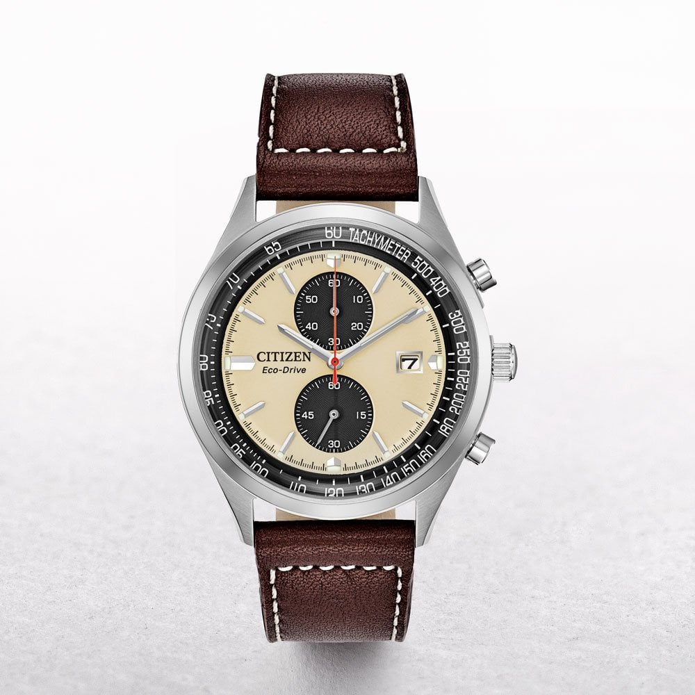Gents Citizen Eco-Drive Chandler Chronograph with a Brown Leather Strap