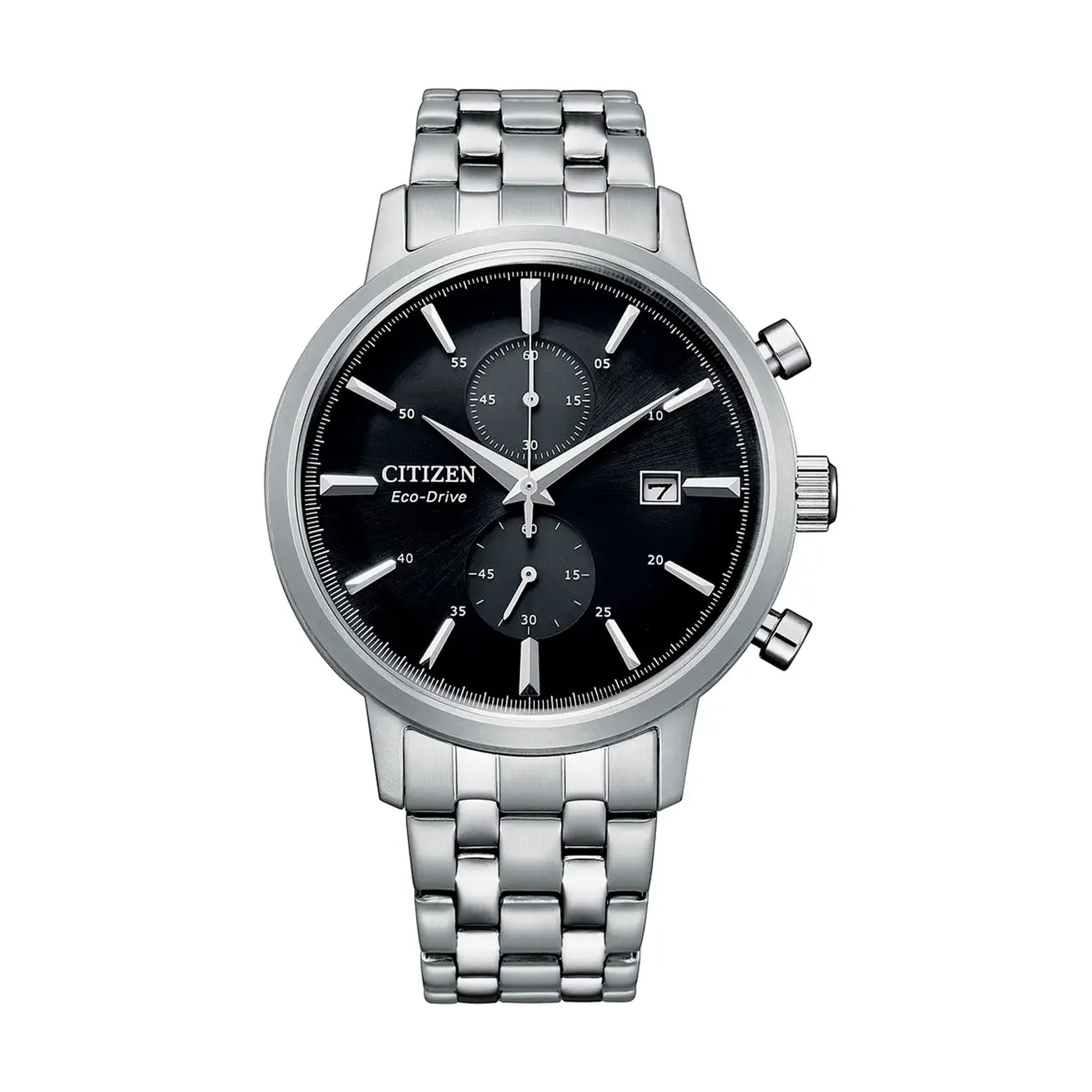 Gents Citizen Eco-Drive Corso Twin Eye Black Dial on Stainless Steel Bracelet