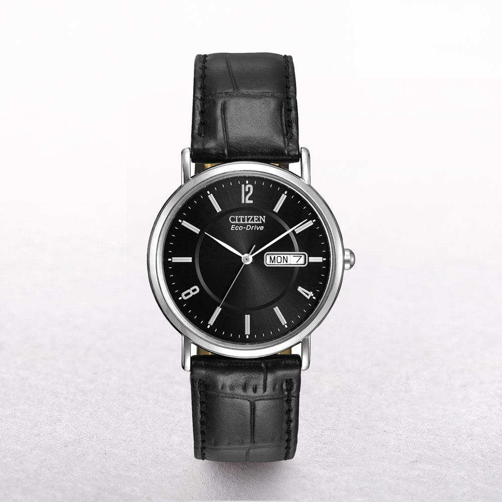 Gents Citizen Eco-Drive Date & Day Dial On A Leather Strap
