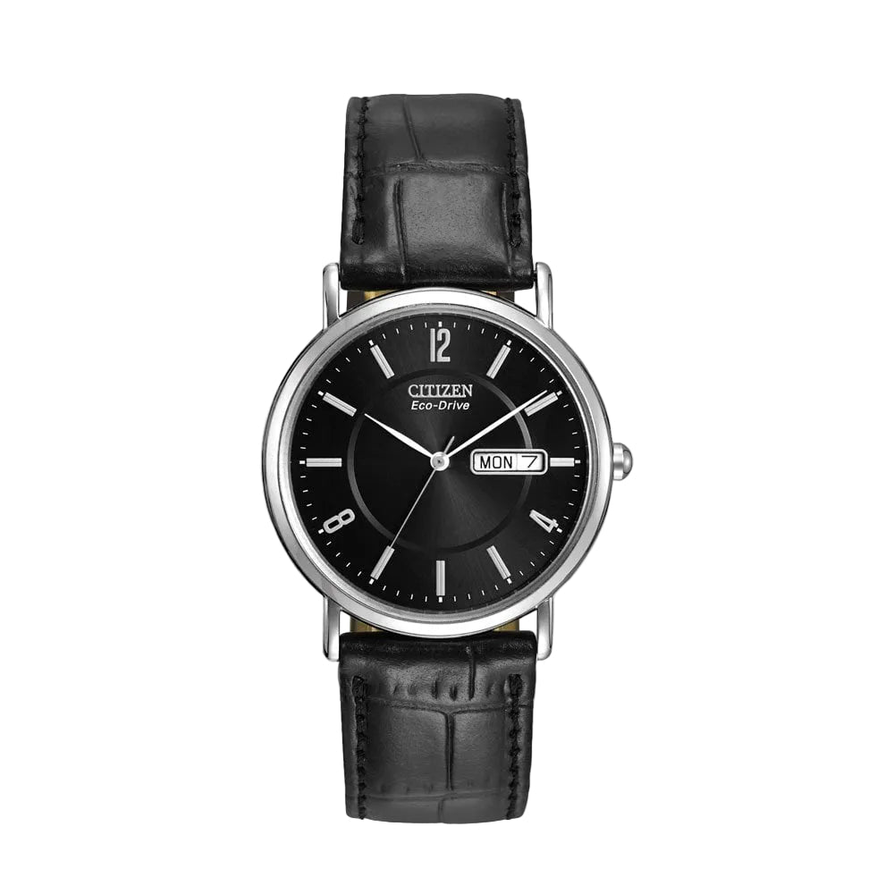 Gents Citizen Eco-Drive Date & Day Dial On A Leather Strap