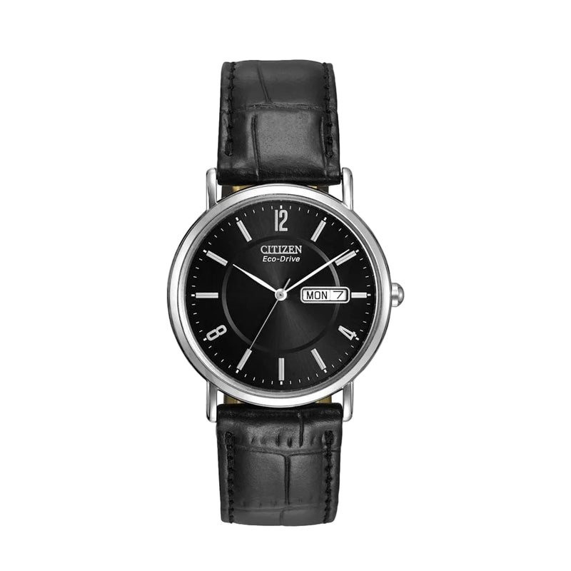 Gents Citizen Eco-Drive Date & Day Dial On A Leather Strap